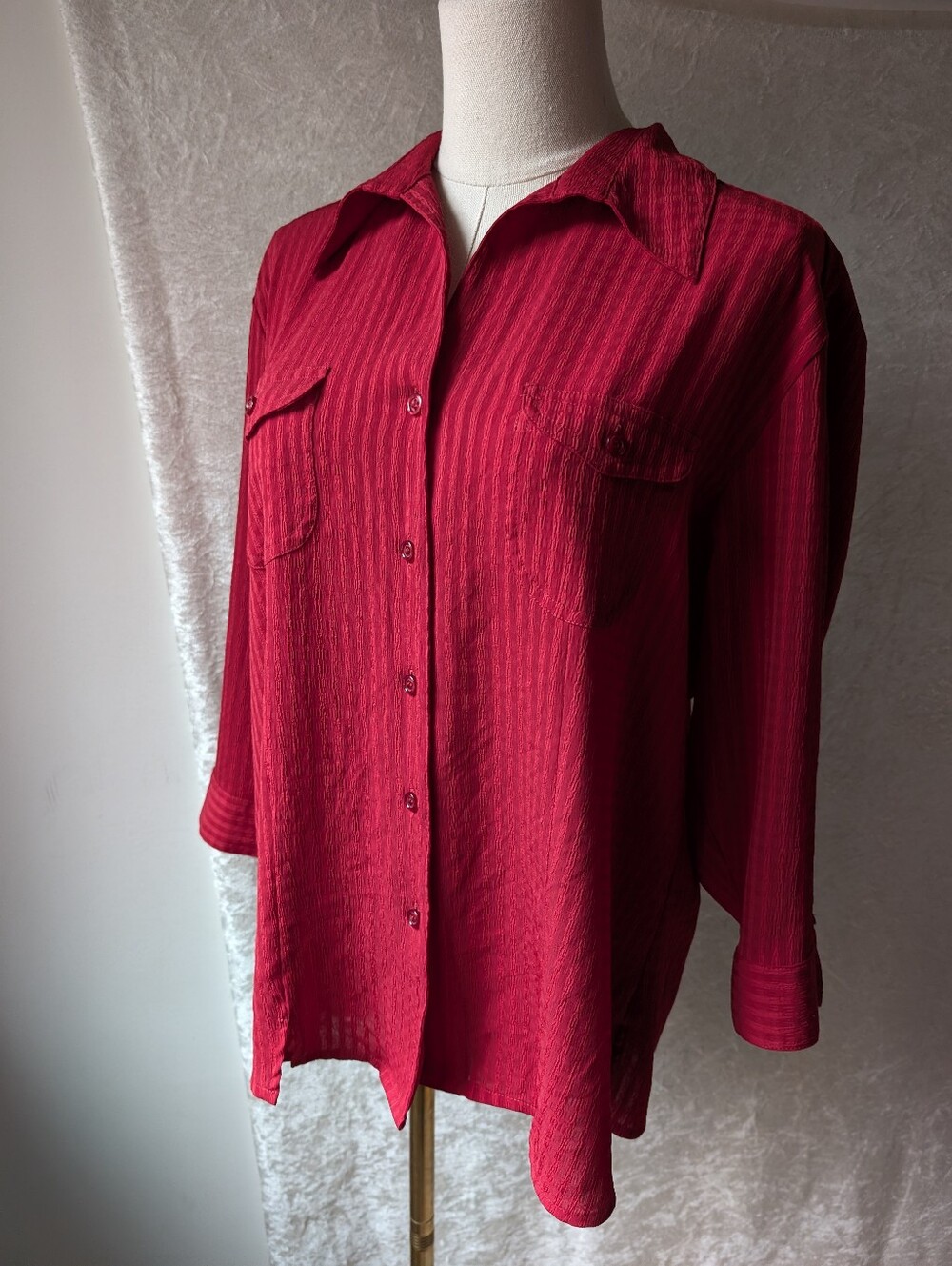 Sarah Bentley Deep Red Button Down Long Sleeve Blouse Large